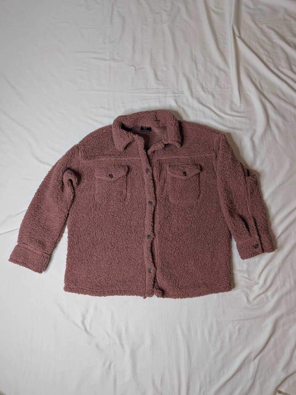 32 Degrees Heat M/L Women's Mauve Pink Teddy Sherpa Button-Up Shacket
